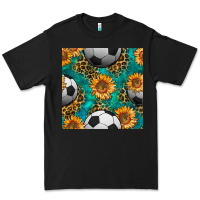 Black soccer balls and sunflowers with leopard and gemstone seamless pattern Premium Tee - BundleAndBundleShop