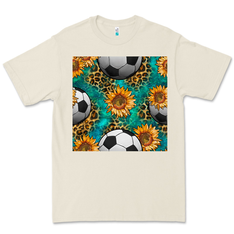 Soccer Balls And Sunflowers With Leopard And Gemstone Seamless Pattern Premium Tee by BundleAndBundleShop | Teevron
