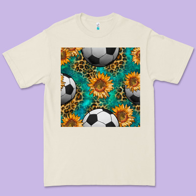 Soccer Balls And Sunflowers With Leopard And Gemstone Seamless Pattern Premium Tee Designed By Bundleandbundleshop
