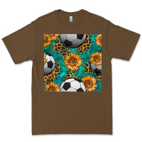 Cacao soccer balls and sunflowers with leopard and gemstone seamless pattern Premium Tee - BundleAndBundleShop