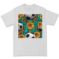 Dove Grey soccer balls and sunflowers with leopard and gemstone seamless pattern Premium Tee - BundleAndBundleShop