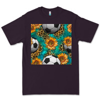 Plum soccer balls and sunflowers with leopard and gemstone seamless pattern Premium Tee - BundleAndBundleShop