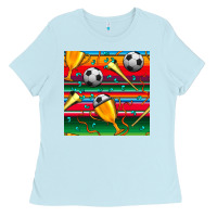 Baby Blue soccer winner cup and vuvuzela with serape seamless pattern Ladies Tee - BundleAndBundleShop