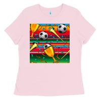 Soccer Winner Cup And Vuvuzela With Serape Seamless Pattern Ladies Tee | Teevron