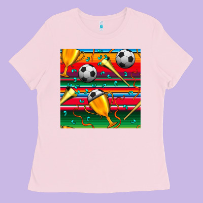 Soccer Winner Cup And Vuvuzela With Serape Seamless Pattern Ladies Tee Designed By Bundleandbundleshop
