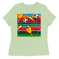 Matcha soccer winner cup and vuvuzela with serape seamless pattern Ladies Tee - BundleAndBundleShop