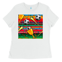 White soccer winner cup and vuvuzela with serape seamless pattern Ladies Tee - BundleAndBundleShop