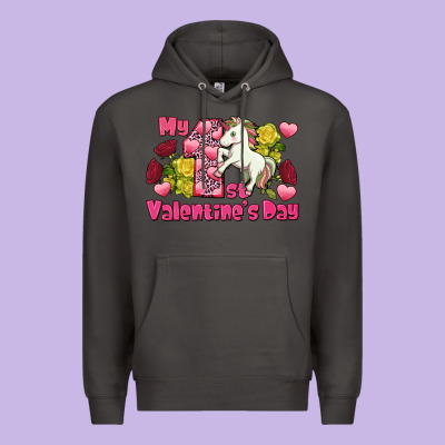 My First Valentine's Day Unicorn Premium Hoodie Designed By Fadigitalartstudio