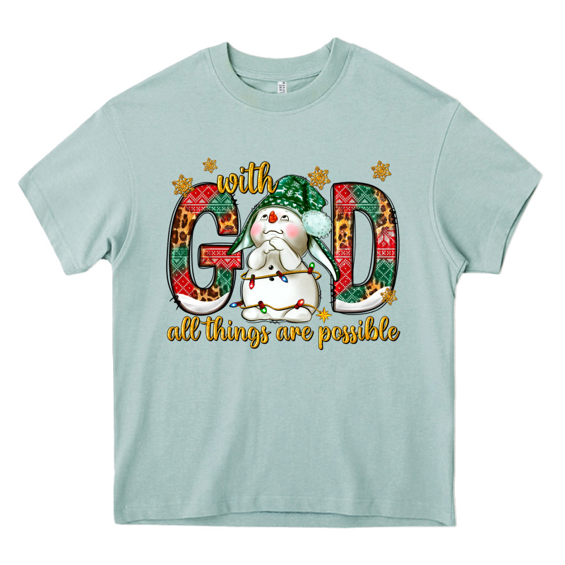 With God All Things Are Possible With Snowman Heavy Core Tee by NancyCooperArtShop | Teevron