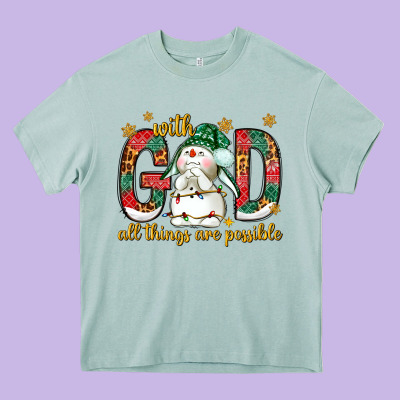 With God All Things Are Possible With Snowman Heavy Core Tee Designed By Nancycooperartshop