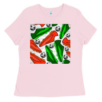 Bubblegum Pink soccer shoes seamless pattern Ladies Tee - BundleAndBundleShop