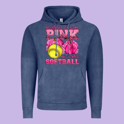 In October We Wear Pink And Watch Softball Vintage Hoodie Designed By Texasbilliewilder