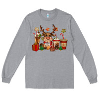 Heather Grey reindeer coffe cups christmas Long Sleeve Tee - CowGirlArtShop