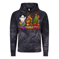 Cloud Black Happy Hallothanksmas with ghost turkey and tree Vintage Hoodie - texasbilliewilder