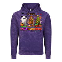 Cloud Purple Happy Hallothanksmas with ghost turkey and tree Vintage Hoodie - texasbilliewilder