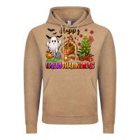 Vintage Coffee Happy Hallothanksmas with ghost turkey and tree Vintage Hoodie - texasbilliewilder