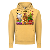 Vintage Mustard Happy Hallothanksmas with ghost turkey and tree Vintage Hoodie - texasbilliewilder