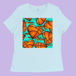 Basketball Hearts With Leopard Seamless Pattern Ladies Tee Designed By Bundleandbundleshop