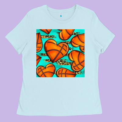 Basketball Hearts With Leopard Seamless Pattern Ladies Tee Designed By Bundleandbundleshop