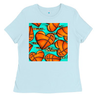 Baby Blue basketball hearts with leopard seamless pattern Ladies Tee - BundleAndBundleShop
