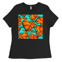 Black basketball hearts with leopard seamless pattern Ladies Tee - BundleAndBundleShop