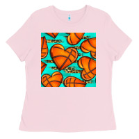 Bubblegum Pink basketball hearts with leopard seamless pattern Ladies Tee - BundleAndBundleShop