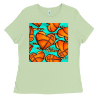 Matcha basketball hearts with leopard seamless pattern Ladies Tee - BundleAndBundleShop