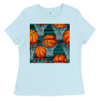 Baby Blue basketball hoop seamless pattern Ladies Tee - BundleAndBundleShop