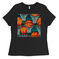 Black basketball hoop seamless pattern Ladies Tee - BundleAndBundleShop