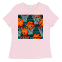 Bubblegum Pink basketball hoop seamless pattern Ladies Tee - BundleAndBundleShop