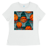 White basketball hoop seamless pattern Ladies Tee - BundleAndBundleShop
