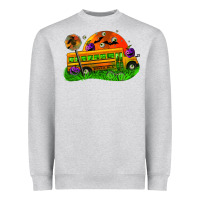 Heather Grey Halloween School Bus Heavyweight Sweatshirt - FaDigitalArtStudio