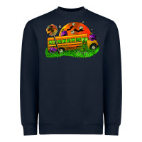Navy Halloween School Bus Heavyweight Sweatshirt - FaDigitalArtStudio