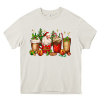 Cream Christmas Santa coffee cups Heavy Core Tee - MaliasSmallBusiness