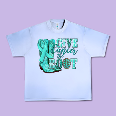 Give Cancer The Boot Ovarian Cancer Teal Ribbon Urban Heavy Tee Designed By Nancycooperartshop