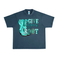 Midnight Navy Give Cancer the boot Ovarian Cancer teal ribbon Urban Heavy Tee - NancyCooperArtShop