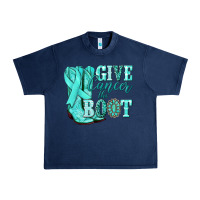 Navy Give Cancer the boot Ovarian Cancer teal ribbon Urban Heavy Tee - NancyCooperArtShop