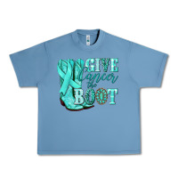 Pebble Blue Give Cancer the boot Ovarian Cancer teal ribbon Urban Heavy Tee - NancyCooperArtShop