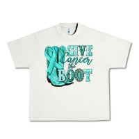 Pistachio Give Cancer the boot Ovarian Cancer teal ribbon Urban Heavy Tee - NancyCooperArtShop