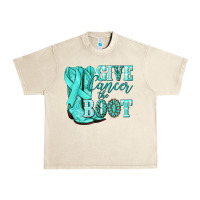 Sandshell Give Cancer the boot Ovarian Cancer teal ribbon Urban Heavy Tee - NancyCooperArtShop