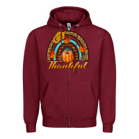 Burgundy thankful pumpkin rainbow Zipper Hoodie - BundleAndBundleShop