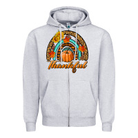 Heather Grey thankful pumpkin rainbow Zipper Hoodie - BundleAndBundleShop