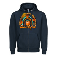 Navy thankful pumpkin rainbow Zipper Hoodie - BundleAndBundleShop