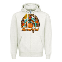 Oatmeal Heather thankful pumpkin rainbow Zipper Hoodie - BundleAndBundleShop
