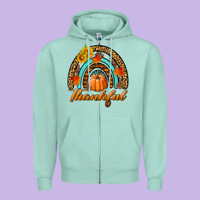 Thankful Pumpkin Rainbow Zipper Hoodie Designed By Bundleandbundleshop