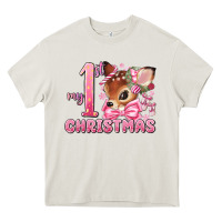 My First Christmas Pink Reindeer Heavy Core Tee | Teevron
