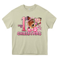 Mossy my first christmas pink reindeer Heavy Core Tee - MaliasSmallBusiness