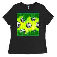 Black soccer balls with field  and tactics seamless pattern Ladies Tee - BundleAndBundleShop