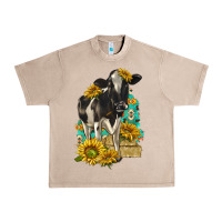 French Oak Sunflowers Cow Urban Heavy Tee - texasbilliewilder