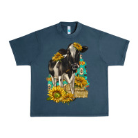 Midnight Navy Sunflowers Cow Urban Heavy Tee - texasbilliewilder